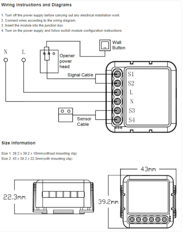 Smart Life Tuya WIFI Gate Garage Door Opener Mini Switch Inching Relay w/ Contact Sensor | 240V