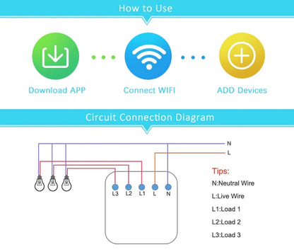 WIFI CONTROL SMART LIFE TUYA 3CH US LED NEUTRAL OR NO NEUTRAL SMART SWITCH WITH RF433MHZ