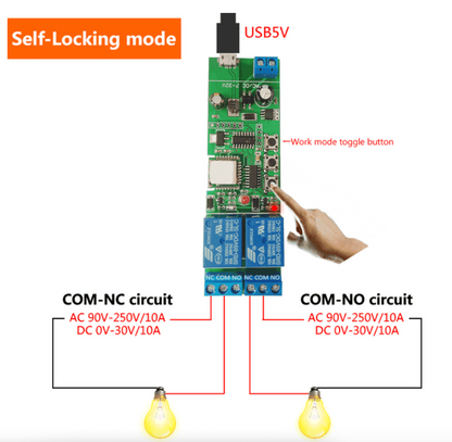 WiFi Inching Relay Momentary/Self-Locking/Interlock Switch Module (ST-DC2)