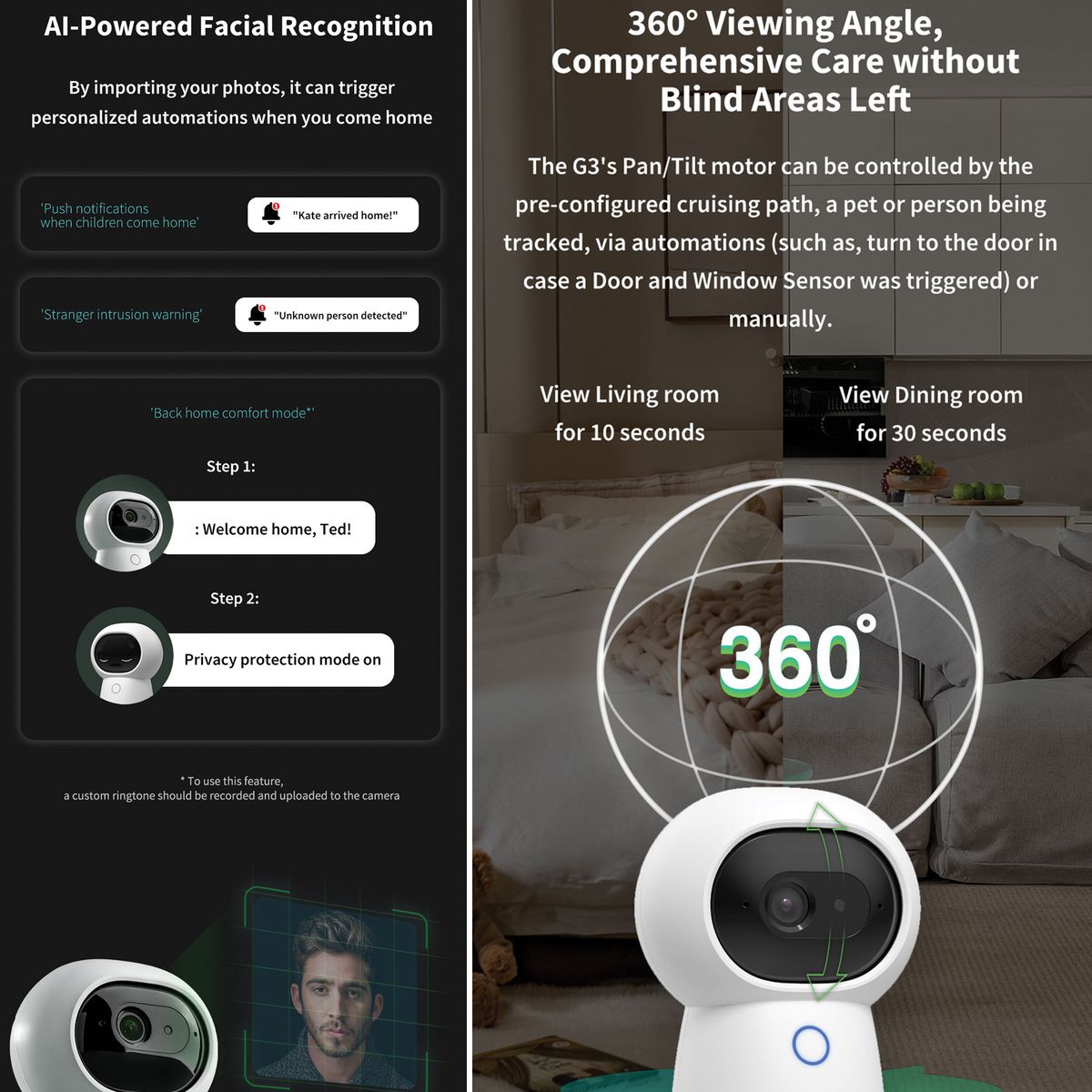 Aqara 2K Security Indoor Camera Hub G3, AI Facial and Gesture Recognition,  Infrared Remote Control, 360° Viewing Angle via Pan and Tilt, Works with