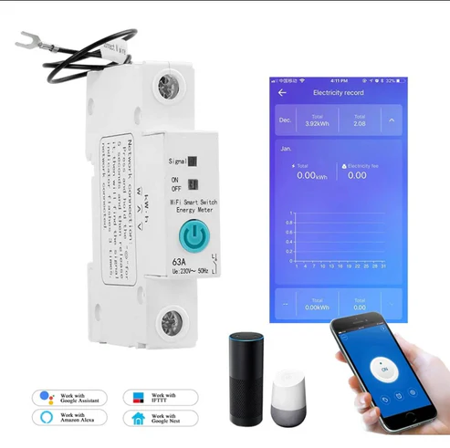 1P 63A Smart Geyser Timer WIFI Circuit Breaker Power Monitoring (eWeLink App)