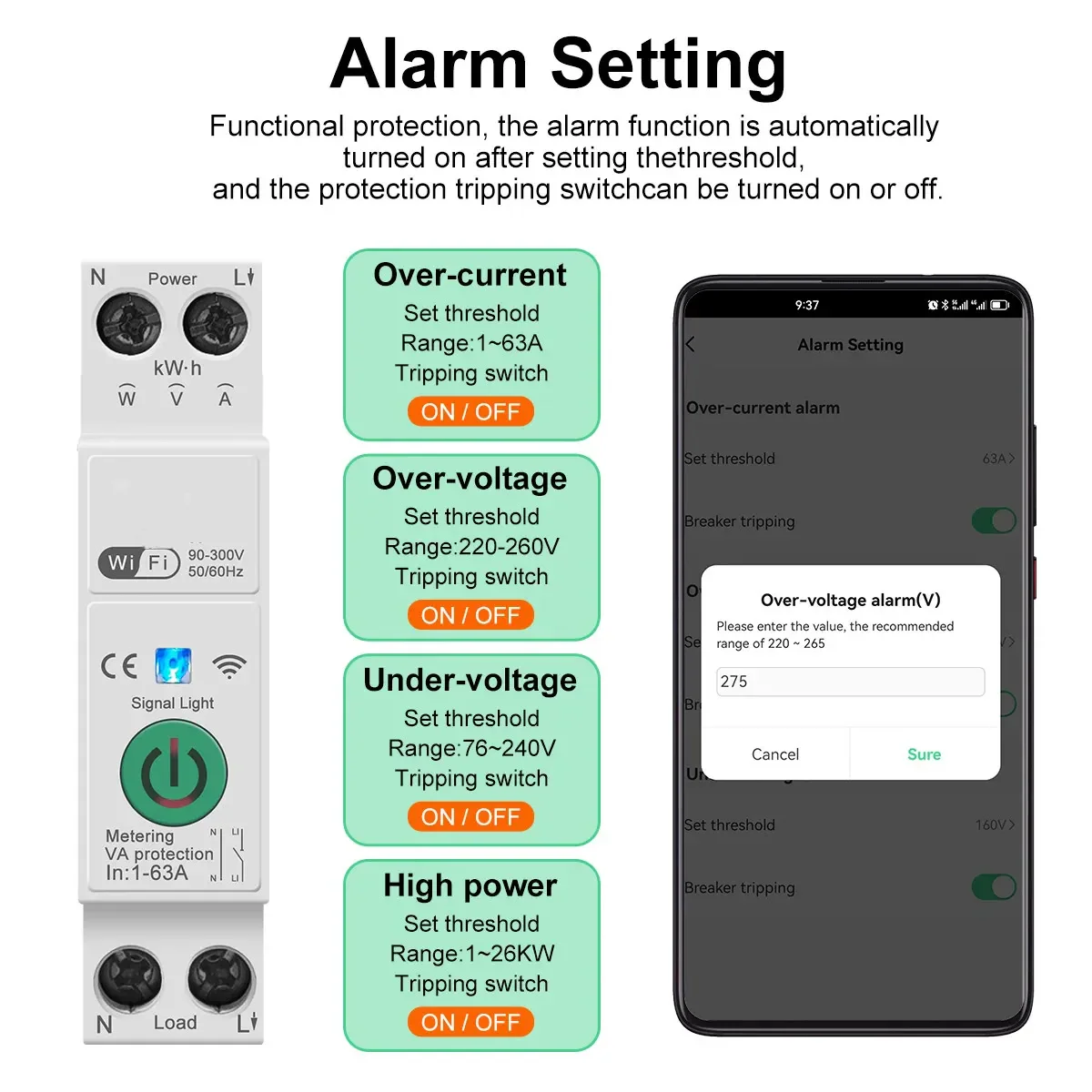 Tuya Smart Life WiFi 1P+Neutral 63A Power Monitoring Switch - Image 5